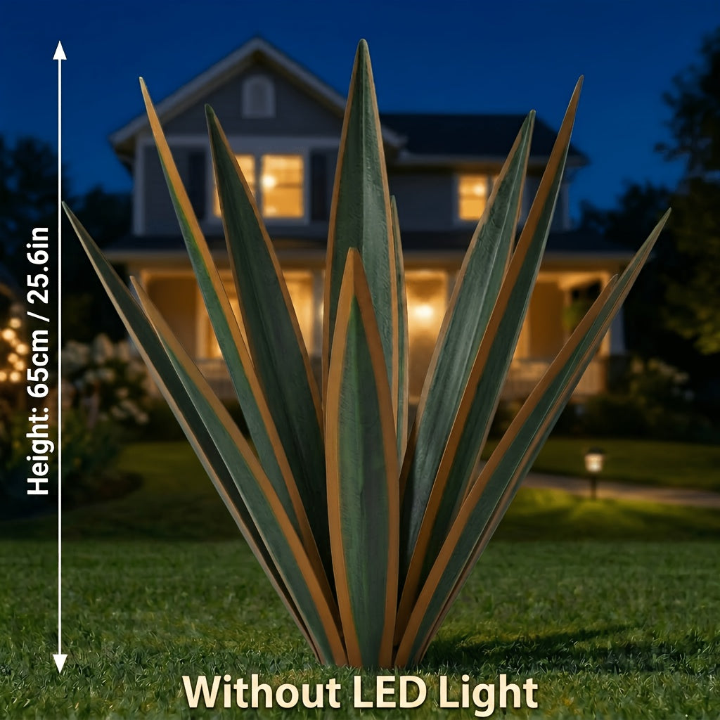 Solar Powered Agave Metal Sculpture Garden Statue - Hand-Painted Rustic Agave Figurine with LED Light & Remote Control, Indoor Outdoor Lawn Yard Courtyard Decor, Holiday Garden Art Gift