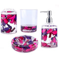 Bathroom Accessory Set 4-Piece 3D Floating Motion Acrylic Liquid Vanity Kit - Tumbler, Toothbrush Holder, Soap Dispenser & Soap Dish, Handcrafted Shell & Leaf Decor, Ocean Dolphin Conch Leaf Styles
