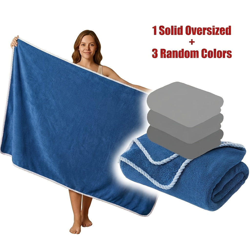 Extra Large Bath Towel Set 4 Piece for Women - 300GSM Ultra Soft Quick Dry Absorbent Solid Color Hand Towels | Orange Green Blue Purple Pink | Spa Yoga Fitness Gym Bathroom Gift