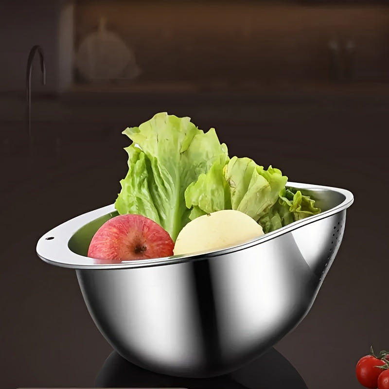 Stainless Steel Kitchen Colander with Handle - Multipurpose Rice Strainer Mesh Basket for Washing Rice, Fruit, Vegetables, Food-Safe Durable Water Drainer