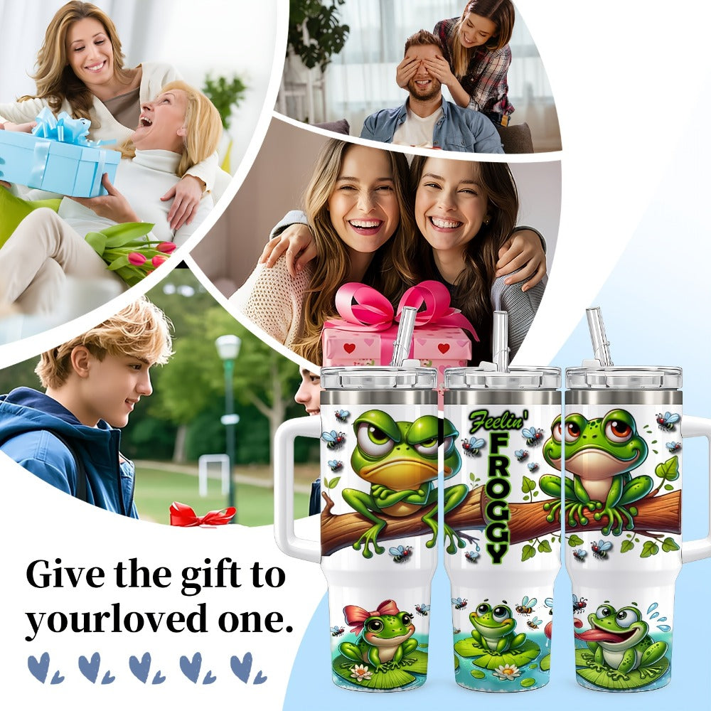 Frog Insulated Stainless Steel Water Bottle 16oz 40oz Cute Tumbler with Lid, Temperature Retention Travel Mug for Home Office Kitchen, Funny Gift for Women Men