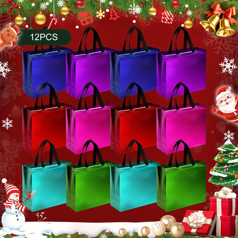 Gift Bags 12 Pack Mixed Colors Glossy Shiny Reusable Gift Bags with Handles for Birthday Party Favor Goodie Bags Wedding Baby Shower 8x10x4 Inch