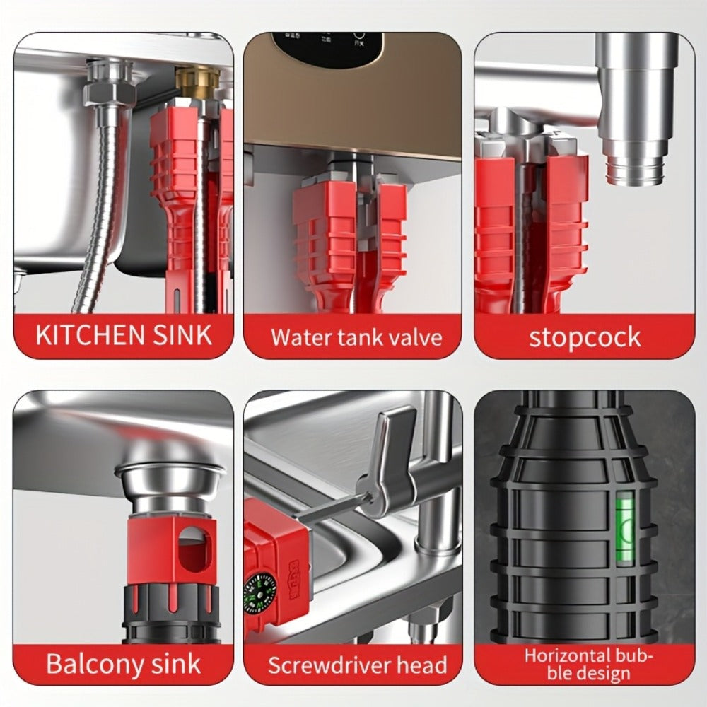 24-in-1 Sink Wrench Faucet Repair Tool Kit Multi-Function Basin Wrench Long Non-Slip Handle for Kitchen Bathroom Plumbing