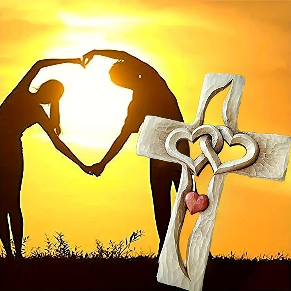 Cross Wall Decor Resin Handcrafted Hearts Intertwined Love Cross, Decorative Wall Cross for Living Room Bedroom Home Decor, Christian Religious Gift for Easter Christmas Housewarming