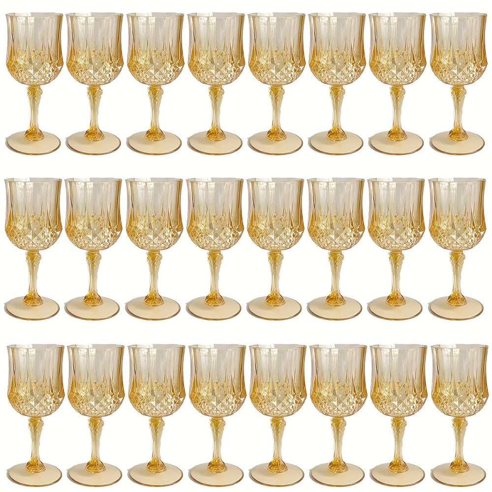 Plastic Wine Glasses 24 Pack ¨C Colorful Shatterproof Goblets for Parties, Weddings & Events ¨C Reusable Vintage-Style Stemmed Cups ¨C Lightweight Bulk Drinkware in Pink, Gold, Blue, Rose Gold & Green