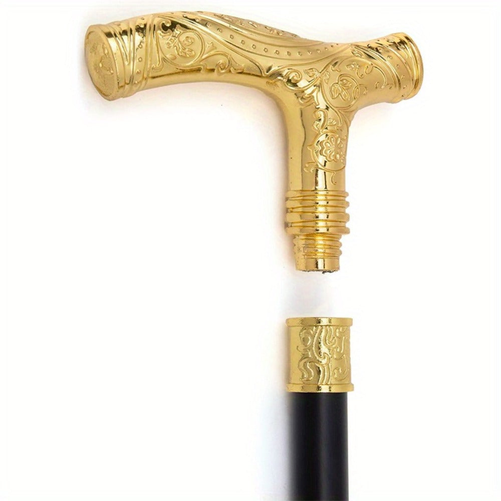 Walking Cane with Bear Head Handle Decorative Gentleman Stick Carved Flower Relief Knob Cane Fashion Mobility Aid Staff 35.4 Inch Golden