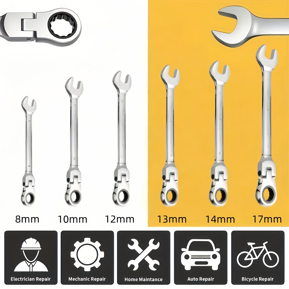 Ratchet Wrench Set 6-Piece Double-Ended Quick Release ¨C Metric 8-17mm, 72-Tooth, Adjustable Combination Wrench Kit with Storage Bag for Home, Car & Mechanical Use