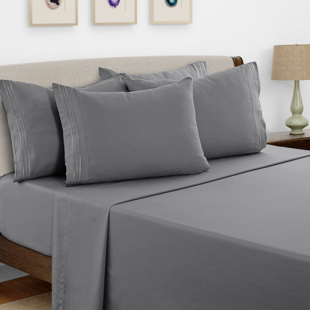 Bed Sheets Set 6 Piece - Soft Brushed Microfiber Fitted Sheet with 16¡± Deep Pocket, Flat Sheet & Embroidered Pillowcases, Hotel Luxury Cooling Bedding, All Seasons, 20 Colors
