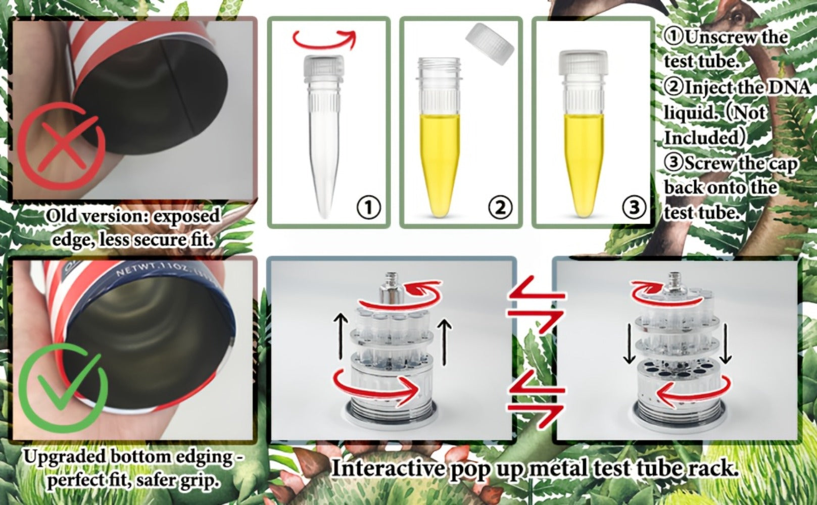 Dinosaur DNA Cryo Canister with Pop-Up Test Tube Rack - 10 DNA Sample Tubes, Movie Prop Replica, Collectible Dinosaur Gift for Fans & Collectors, Themed Party Tabletop Decor, Christmas Halloween Gift
