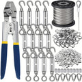 264Pcs Wire Rope Crimping Tool Kit 328ft ¨C Stainless Steel Hook Eye Turnbuckle Thimble Aluminum Crimping Sleeve for Outdoor Garden Railing String Light Hanging