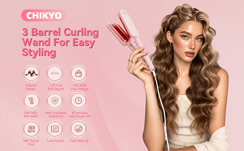 Hair Curling Iron 1.25 Inch - Beach Wave Curling Wand with Dual Voltage, Deep Wave Barrel, Anti-Frizz Ceramic Coating, Easy Home Use, Travel-Ready Styling Tool for All Hair Types