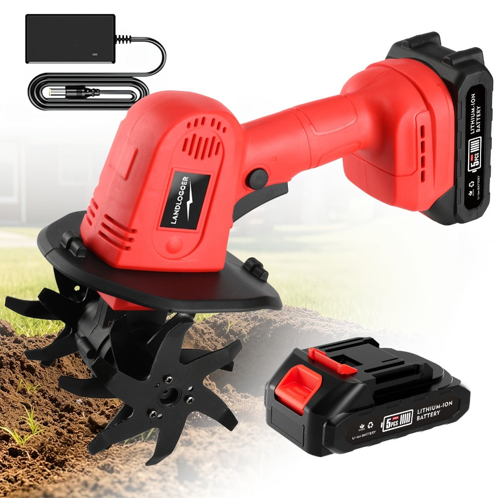 Cordless Electric Cultivator 20V Lightweight Handheld Rotary Tiller ¨C 9-Inch Width 6.6-Inch Depth, 1 or 2 Batteries & Charger, Garden Soil Tiller for Courtyard Farmland Vegetable Garden Raised Bed