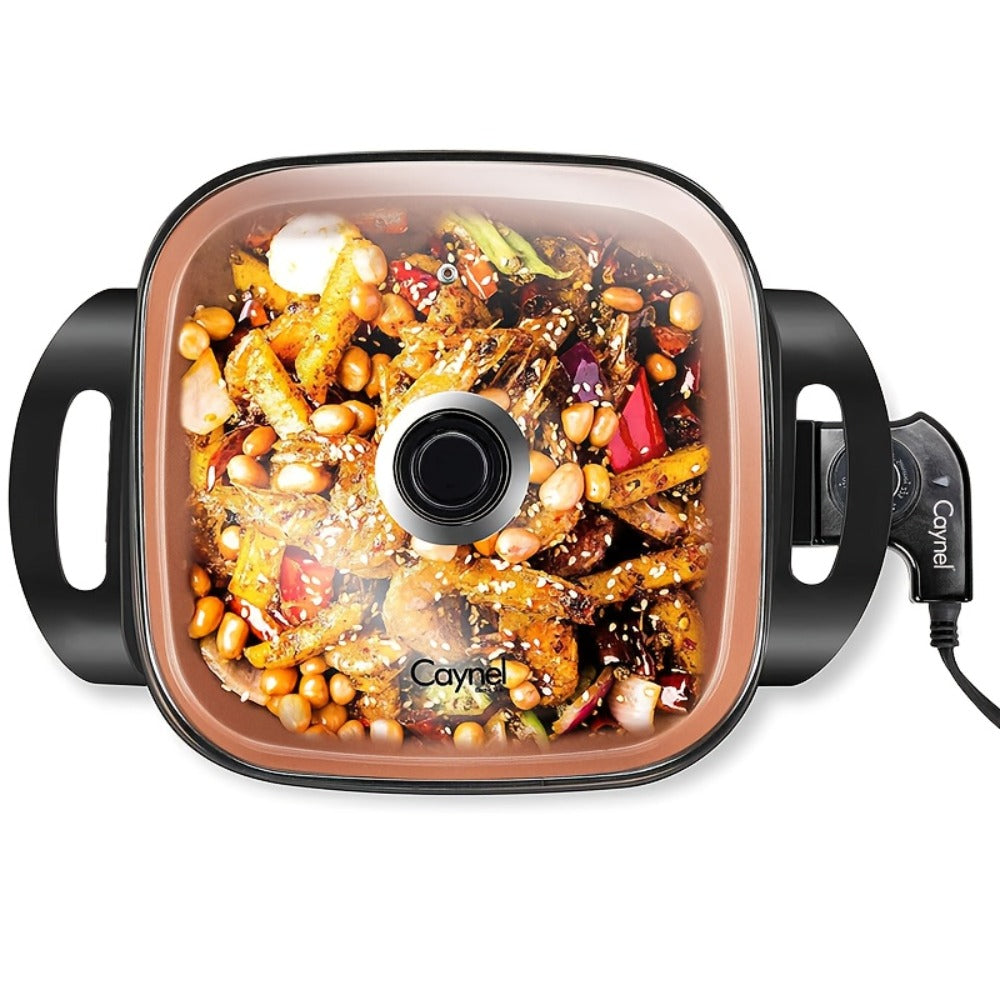 Electric Skillet 12x12 Inch Nonstick Ceramic with Glass Lid 1400W Adjustable Temperature up to 420¡ãF ¨C Aluminum Body Electric Frying Pan for Fry Bake Steam Simmer, Black & Copper