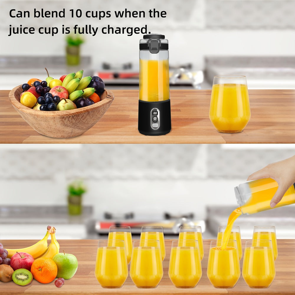 Portable Smoothie Blender USB-C Fast Charge 6-Blade Stainless Steel ¨C Digital Timer Battery Display High-Speed Ice Crush No-Spill Lid | Protein Shake Gym Travel Blender in Black Pink White
