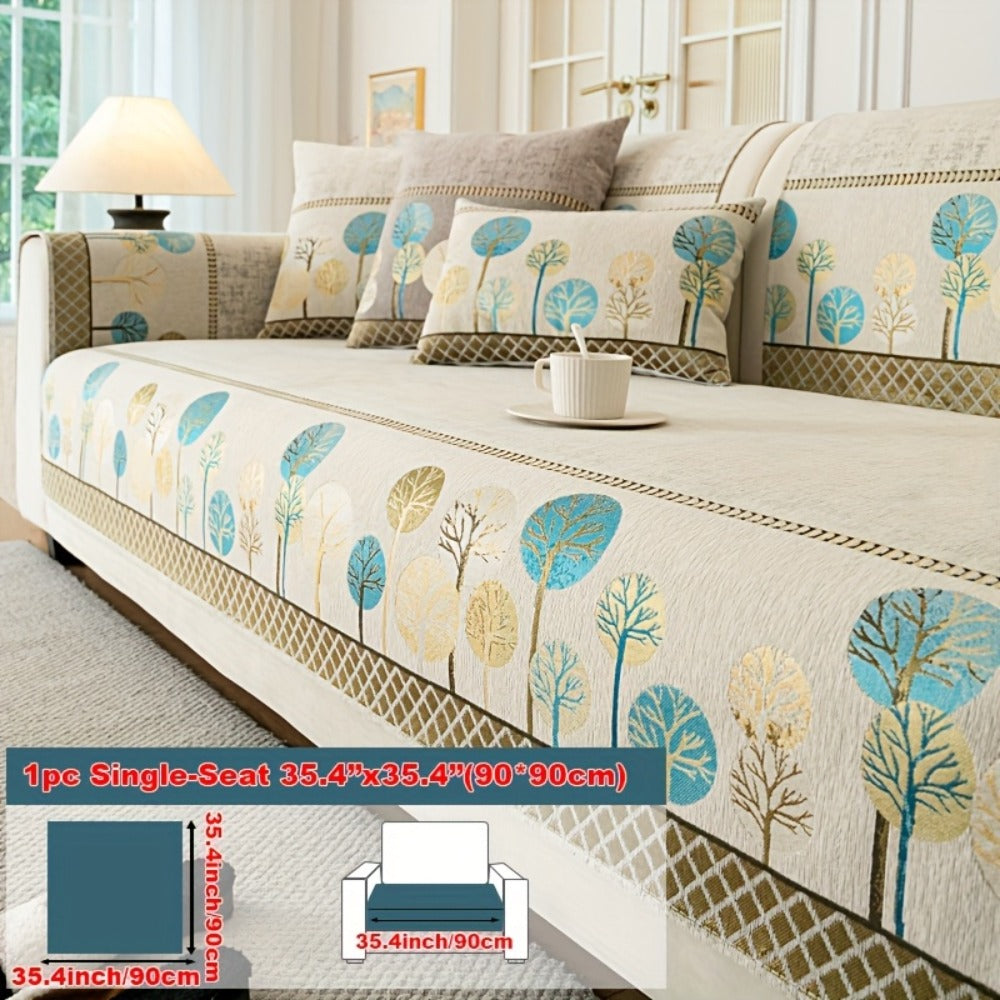 Sofa Couch Cover Light Luxury Geometric Embroidery 1pc - Knit Anti-Slip Four Seasons Universal Pet Friendly Furniture Protection Slipcover | Grey Blue White | Single 2-Seat Living Room Bedroom Office