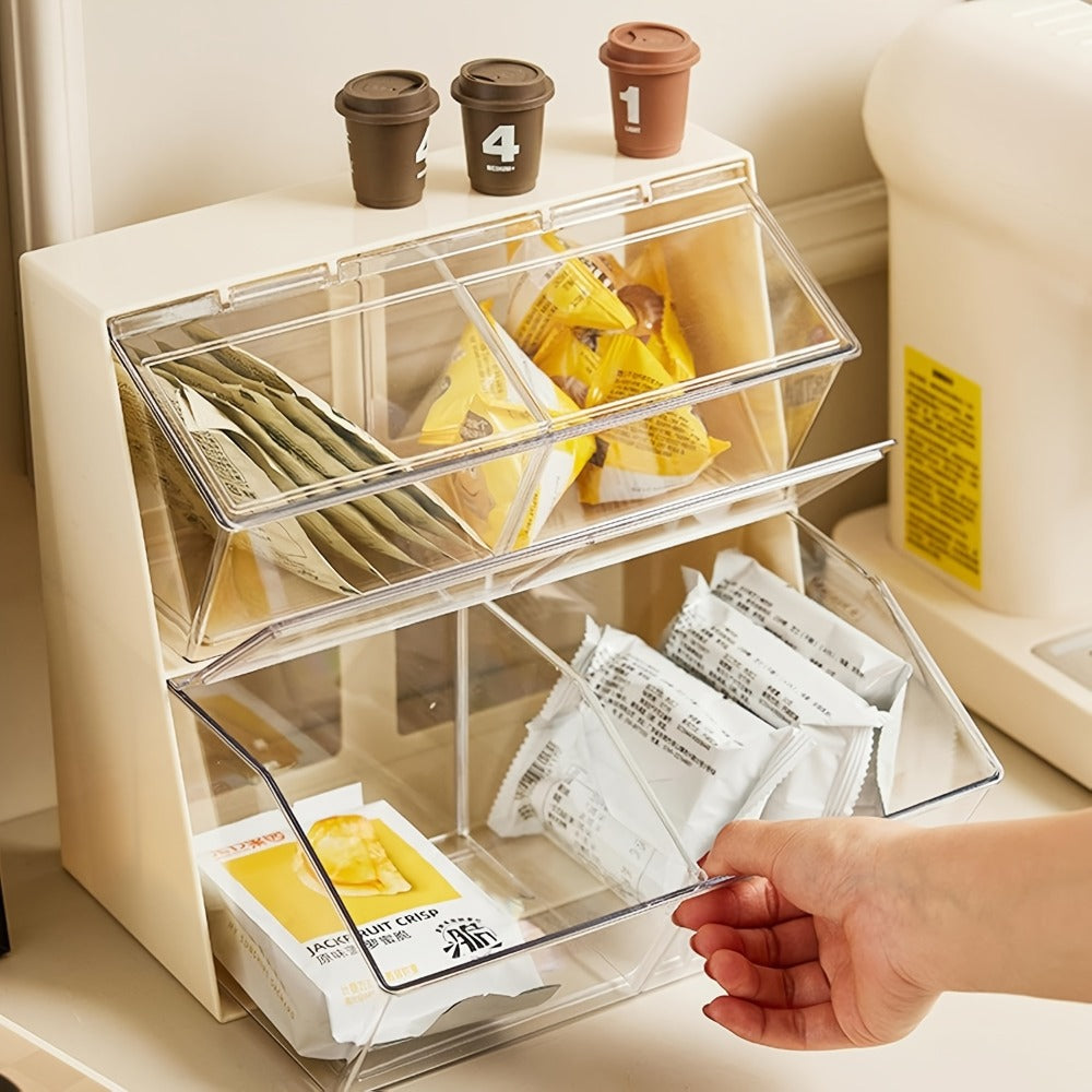 Acrylic Tea Bag Organizer Box with Lid, Large Capacity 3-Compartment Transparent Storage Chest for Kitchen Countertop, Food-Safe Acrylic Holder for Tea Bags, Coffee Capsules, Milk Powder & Masks