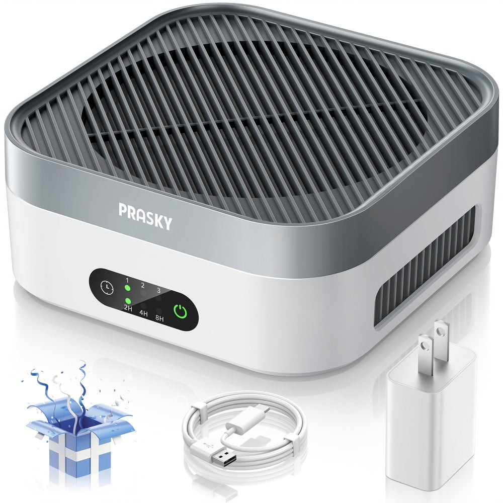 True HEPA Air Purifier for Home & Bedroom Up to 600 Sq Ft | USB-C Powered, 16dB Sleep Mode, Touch Screen Timer, 3-Stage Filtration | Removes Pets, Dust, Pollen, Smoke & Odors | Portable Grey & White