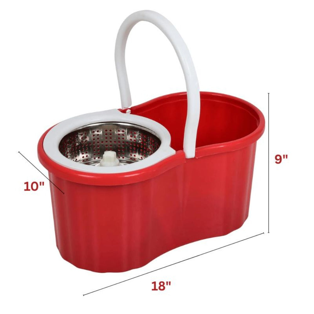 360 Spin Mop and Bucket Set with Wringer - Stainless Steel Extended Handle Spinning Mop Bucket System with Microfiber Mop Refills for Hardwood, Tile & Laminate Floor Cleaning, Black Blue Pink Red