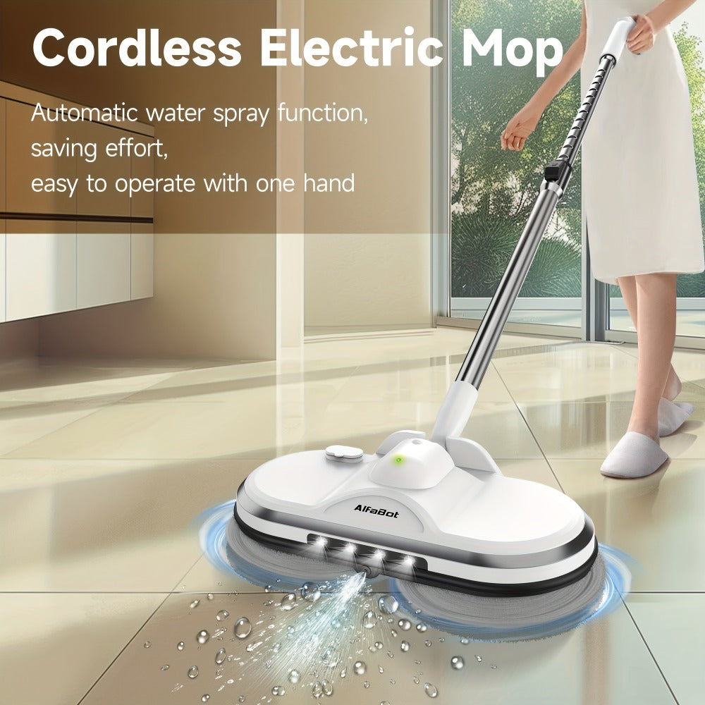 Cordless Electric Spin Mop with LED Headlight & Sprayer, 50-Min Runtime 6oz Water Tank, Lightweight Floor Scrubber for Hardwood Tile Laminate Floors