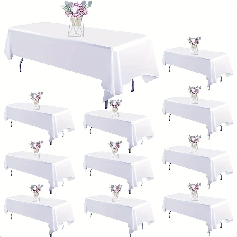 10-Pack White Rectangular Tablecloths 60x102 Inch - Washable Banquet Table Covers for Weddings, Parties & Events