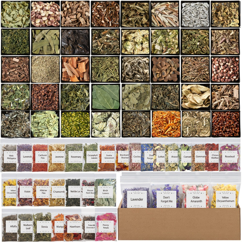 Witchcraft Supplies Herbs Kit 70 Pcs - Dried Flowers & Healing Herbs for Wicca Pagan Rituals, Magic Spell Casting, Altar Supplies, Candle & Soap Making, Bulk Herb Gift Set for Witch Beginners
