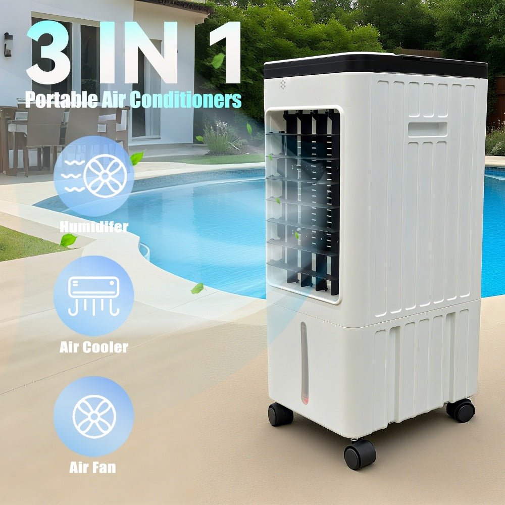 Outdoor Air Cooler 3-in-1 Evaporative Cooler Fan with Misting Humidifier 2.9 Gal Large Tank Remote Control 45¡ã Oscillation for Patio Garden Deck BBQ White
