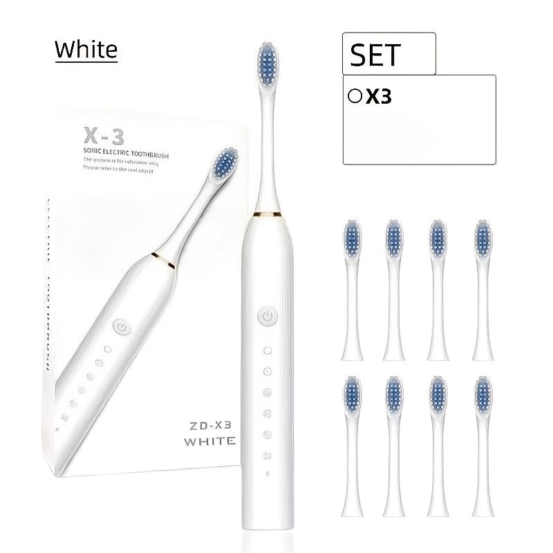 Electric Toothbrush Set with 8 Brush Heads - USB Rechargeable Adult Sonic Toothbrush, Soft Bristles, Portable for Travel & Home, Oral Care Gift for Men & Women - Pink / White / Black