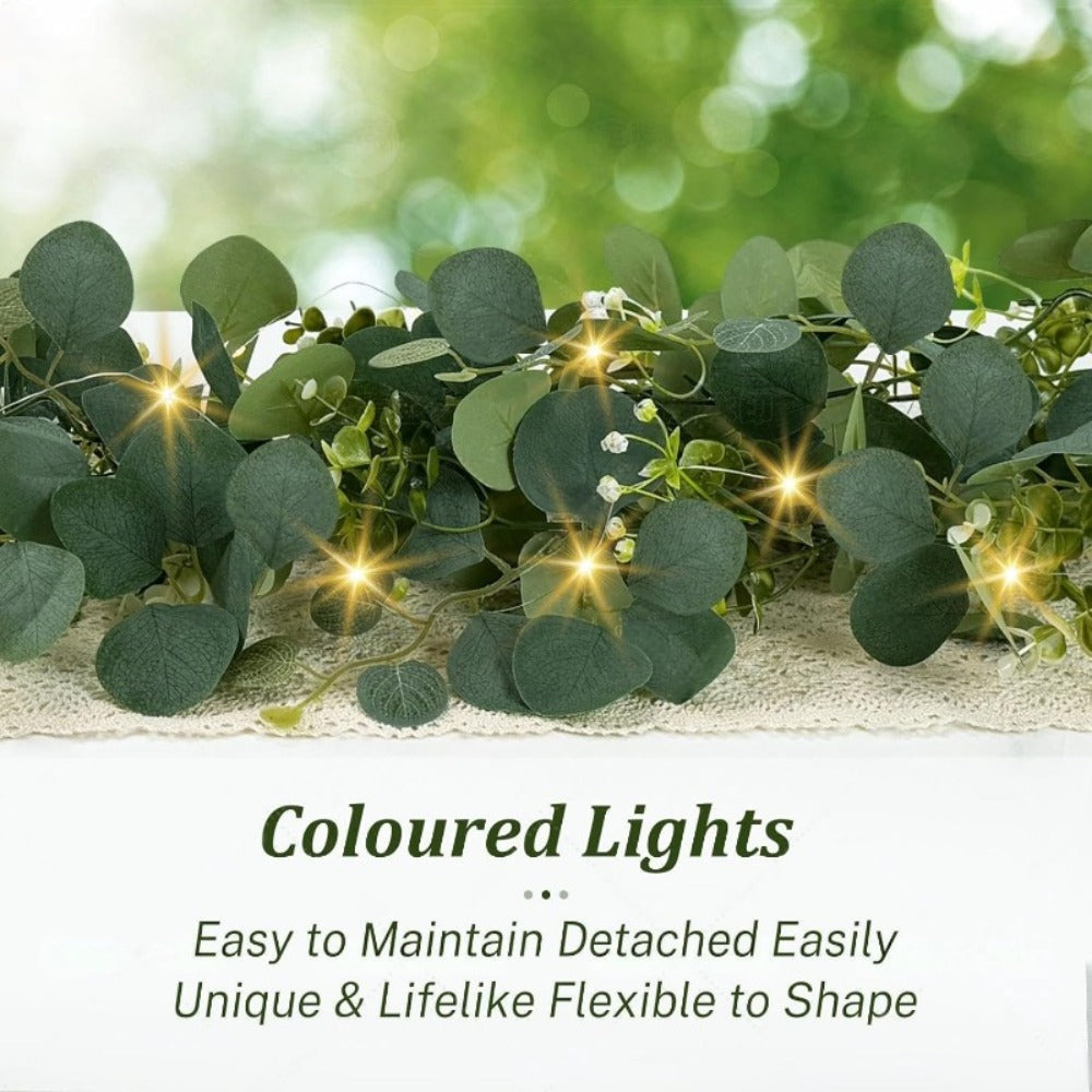 Lighted Eucalyptus Wreath Garland 6FT LED 2 Pack - Artificial Green Vine with Warm Lights for Wedding Centerpiece, Table Runner, Backdrop, Home & Seasonal Decor