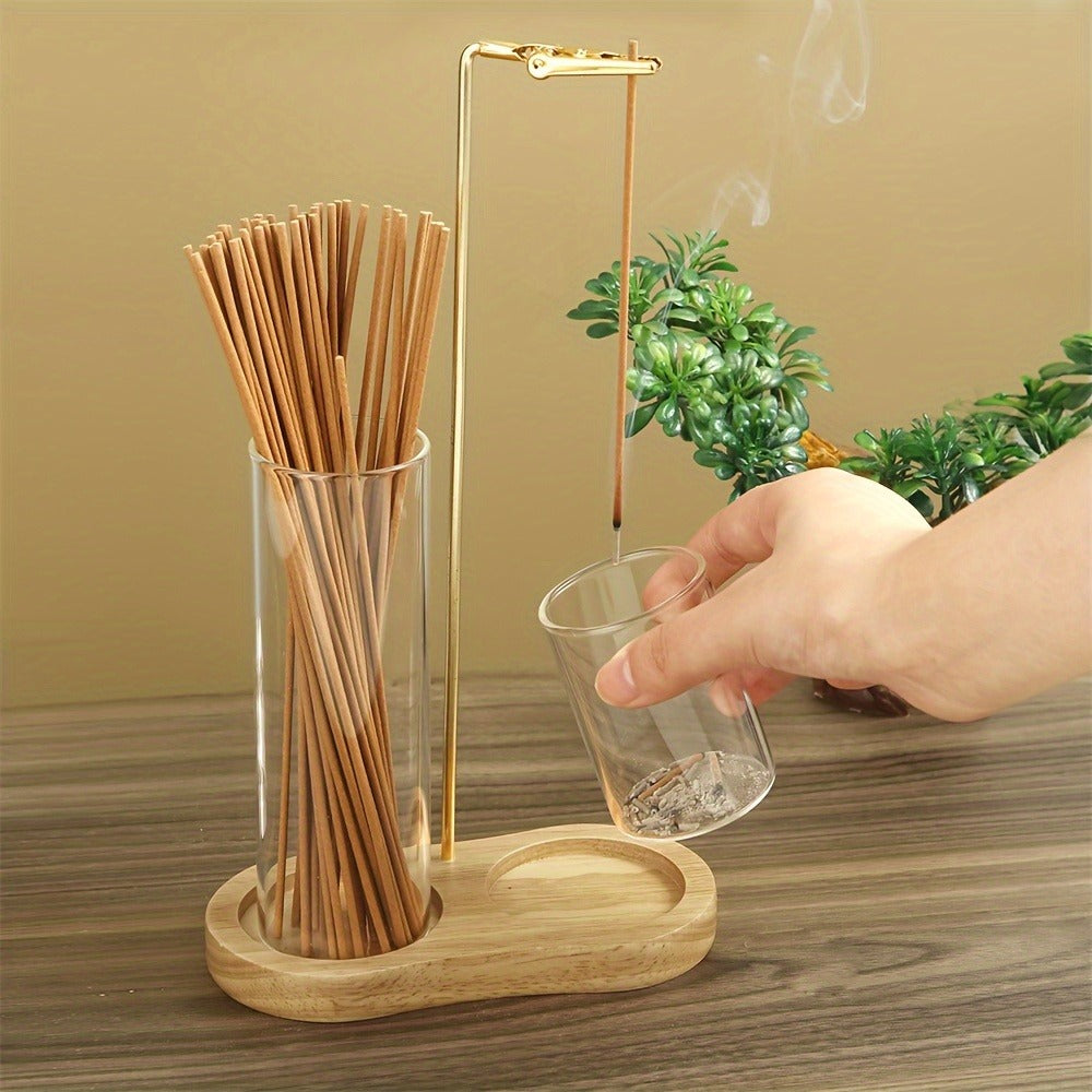 Glass Incense Burner 2-in-1 with Removable Ash Collector & Candle Holder ¨C Incense Stick Holder for Meditation, Yoga, Tea Ceremony & Home Decor ¨C Spiritual Relaxation Gift in Log & Retro Style