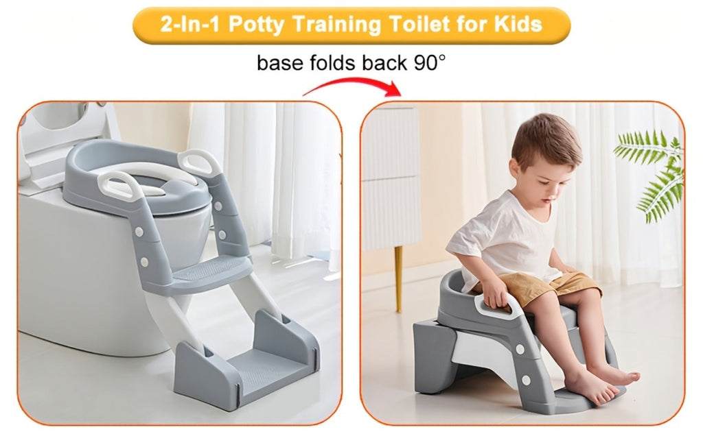 Potty Training Seat with Step Ladder 2-in-1 Toddler Toilet Seat & Stool - Foldable Kids Potty Chair with Splash Guard, Anti-Slip Pads & Handles for Boys Girls