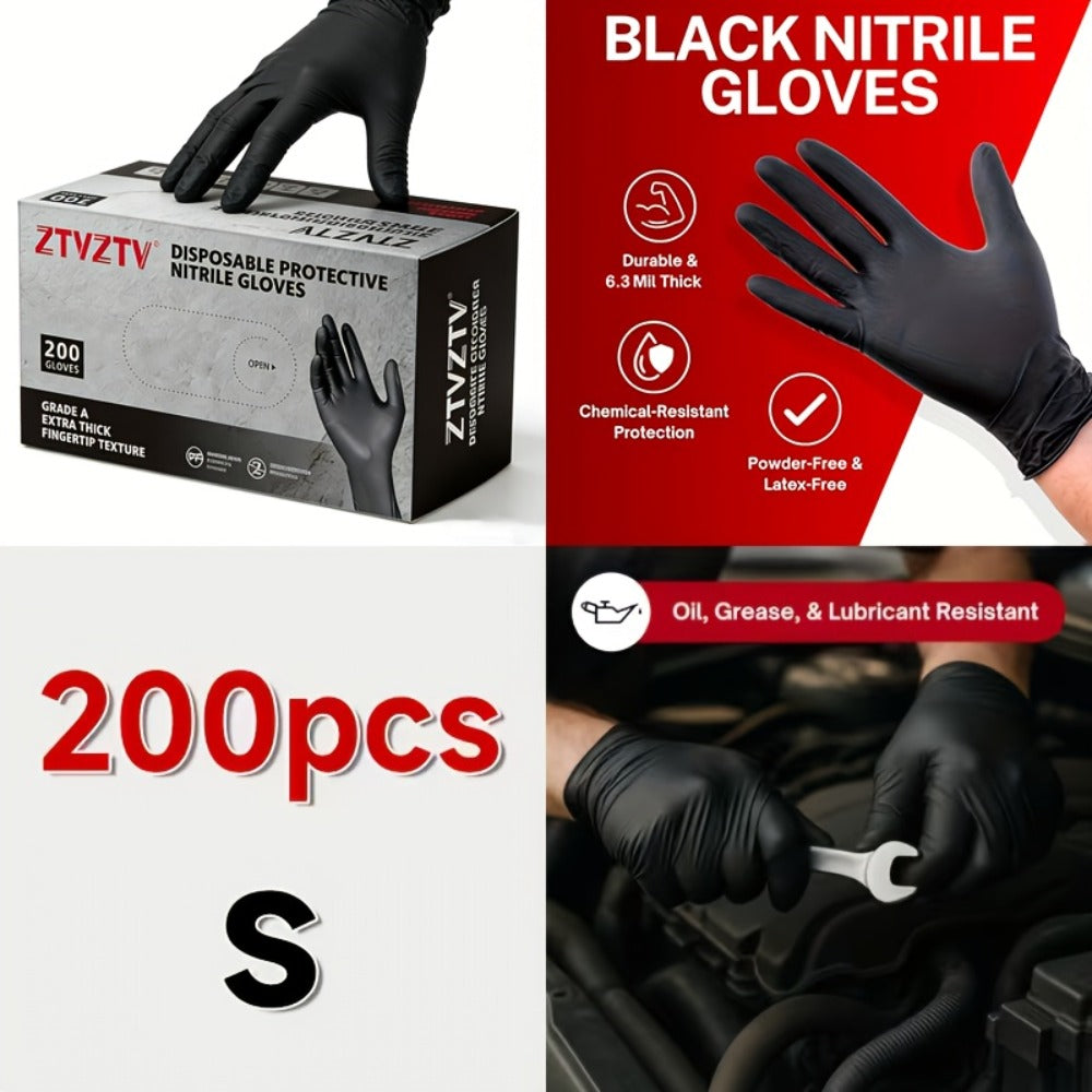 Black Nitrile Disposable Gloves 200 Pack S/M/L/XL, Latex-Free Chemical Resistant Industrial Grade Gloves for Cleaning Tattooing Painting Car Washing Dishwashing