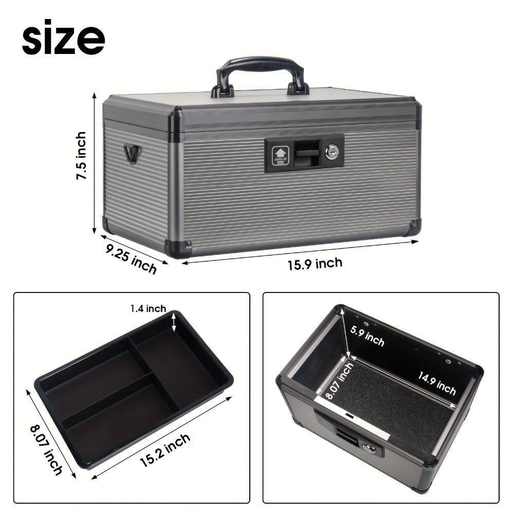 Aluminum Alloy Lockable Medicine Box ¨C Double Layer Large Capacity Storage Box with Key Lock, Handle & Tray for Medicines, Documents & Valuables, 10¡±/12¡±/14¡±/16¡± Home Security Box