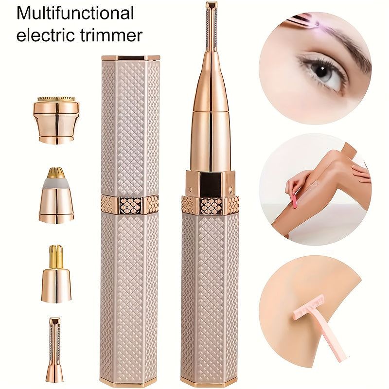 Women's Electric Shaver 2-in-1 Hair Removal Device - USB Rechargeable Wet Dry Body Shaver for Eyebrows Bikini Nose Face, Portable Travel-Ready Rose Gold Ladies Razor Gift