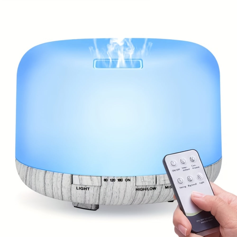 Essential Oil Diffuser 500ml 7-Color Ambient Light Timer Auto Shut-Off USB Ultrasonic Aroma Diffuser for Large Room Home Office Bedroom Wood Grain Humidifier