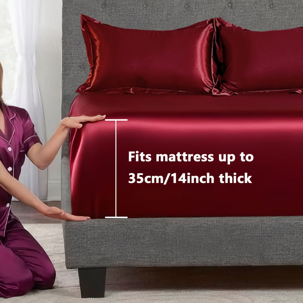 Satin Fitted Sheet Set with Pillowcases ¨C Cooling Smooth Breathable Wrinkle-Resistant Bed Sheets, Machine Washable Ultra Soft for Hot Sleepers, Twin Full Queen King, Multiple Colors