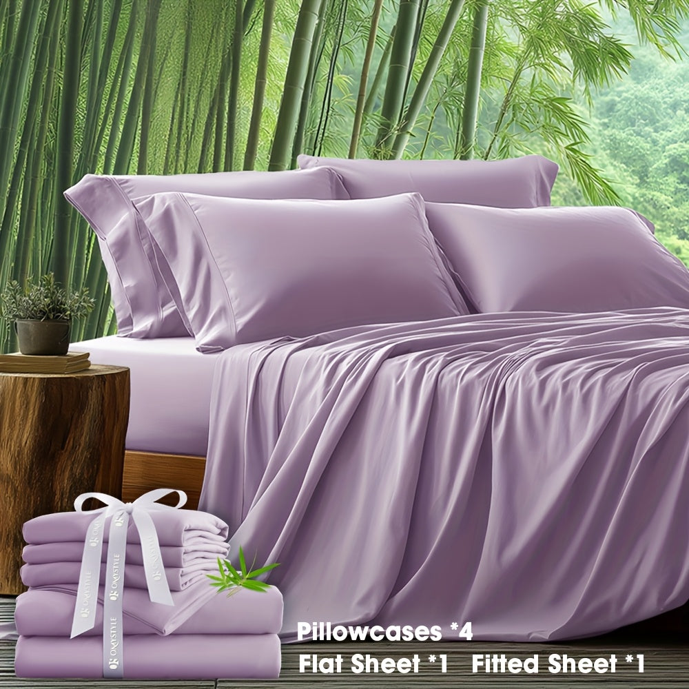 Bamboo Blend Bed Sheet Set 6pcs ¨C Flat Sheet, Fitted Sheet & 4 Pillowcases, Ultra Soft Lyocell Viscose Breathable Bedding for Hot Sleepers, Deep Pocket Twin Full Queen King, 11 Colors