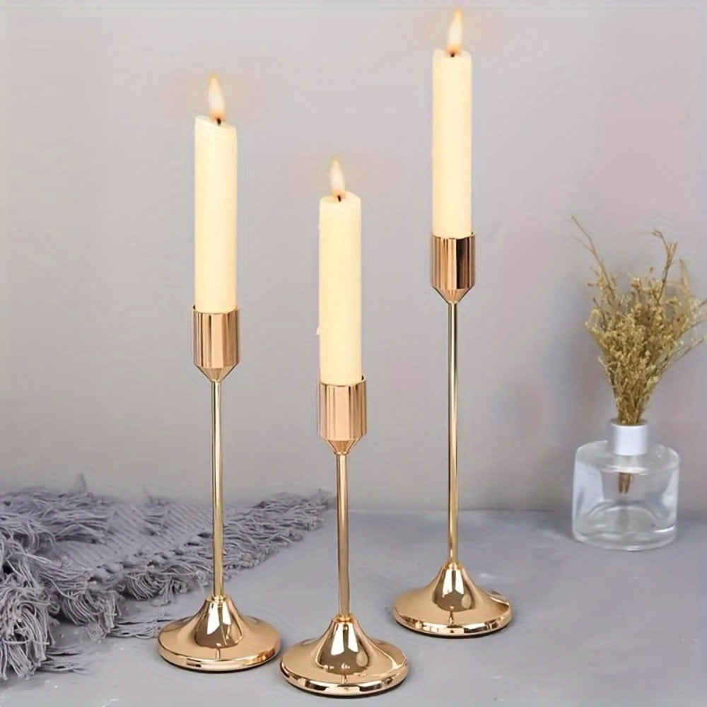 Metal Candlesticks Set of 6 ¨C Taper Candle Holders for Wedding Centerpiece, Christmas, Halloween, Thanksgiving, Hanukkah, Easter & Romantic Candlelight Dinner Table Decor, Assorted Sizes, 3 Finishes
