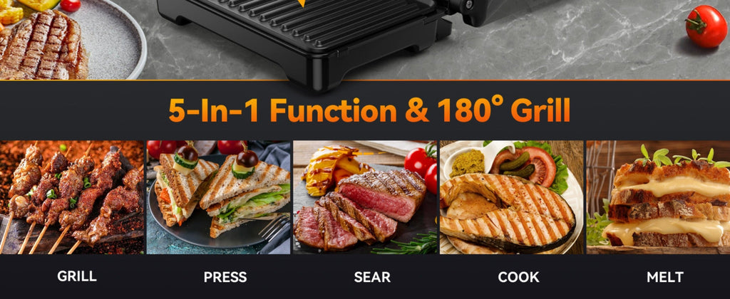 Panini Press Sandwich Maker 1200W, Non-Stick Cast Aluminum Grill with 180-Degree Opening, 2-Slice Panini Maker with Indicator Lights, Even Heat Distribution for Sandwiches Steaks Waffles