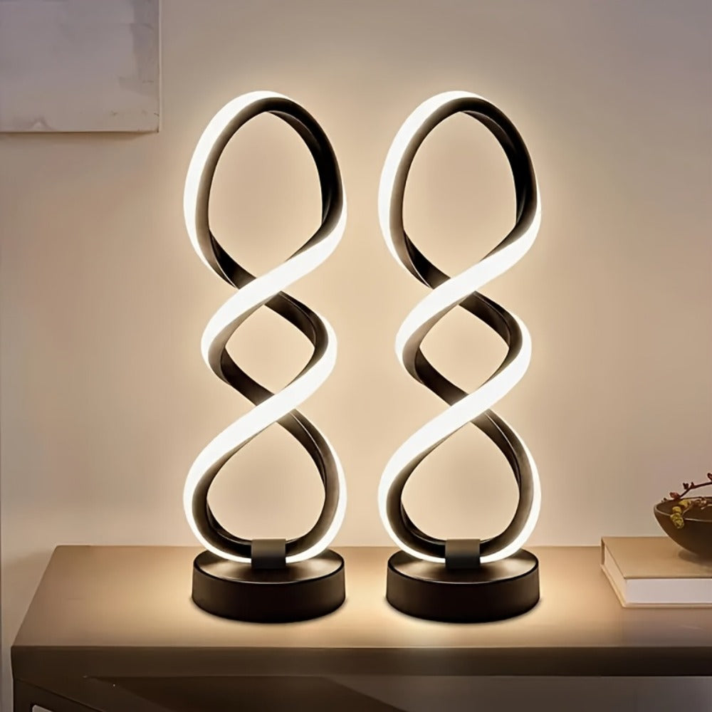 Spiral LED Table Lamp, Dimmable Push Button Control Desk Light for Bedroom Living Room Office, Modern Metal Base Indoor Accent Lamp, Unique Spiral Design Home Decor Gift for Christmas Birthday Valentine