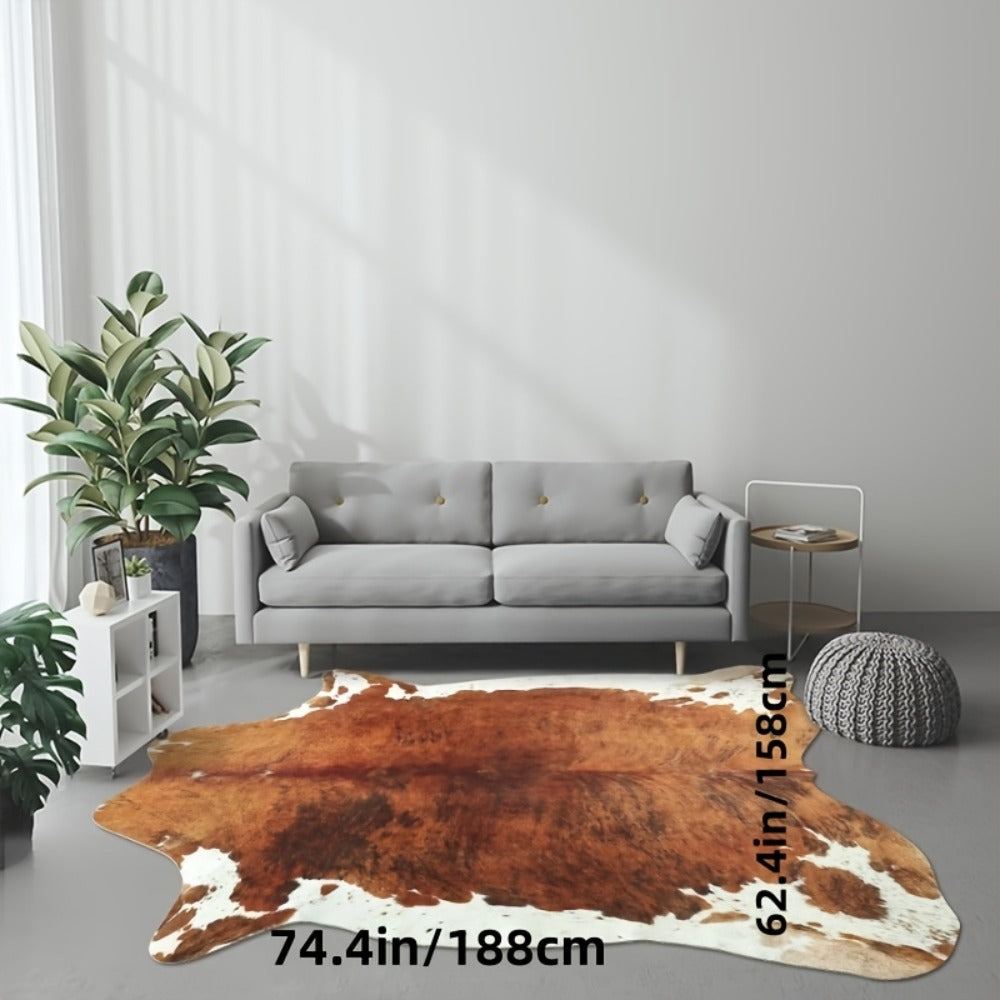 Faux Cowhide Rug Brown Western Style Area Carpet | Non-Slip Suede Backing | 5.2¡Á4.6 & 6.2¡Á5.2 Ft | Living Room Bedroom Office