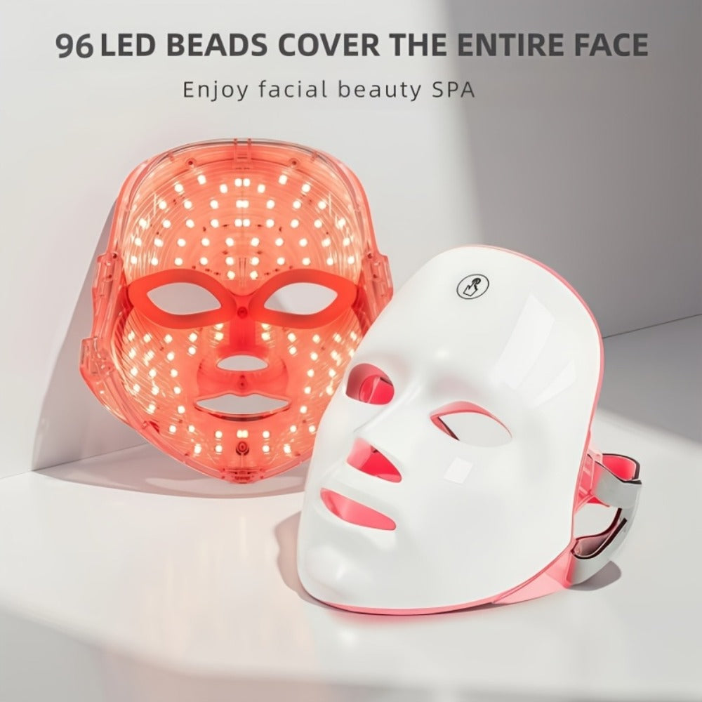 LED Light Therapy Facial Beauty Device - 7 Color Photon Skin Rejuvenation Face Care Tool, USB Powered Anti-Aging Wrinkle Acne Treatment Home Spa