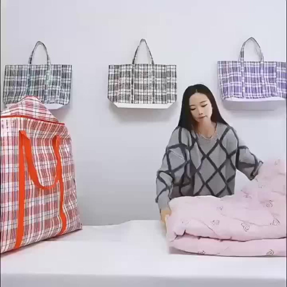 Large Moving Storage Bags 3 Pack Heavy Duty Reusable Zipper Organizer Bags for Clothes Bedding Blankets, High Capacity Checkered Fabric Bags for Home Moving Closet Organization Holiday Decor Storage