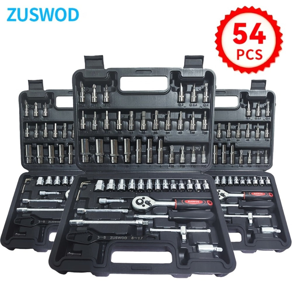 Impact Socket Set 53/54/194/518PCS ¨C 3/8¡± Drive CR-V Steel | Metric 8-22mm & Imperial 5/16¡±-3/4¡± | Complete Socket Kit for Car Repair, DIY & Mechanics | Best Gift for Men