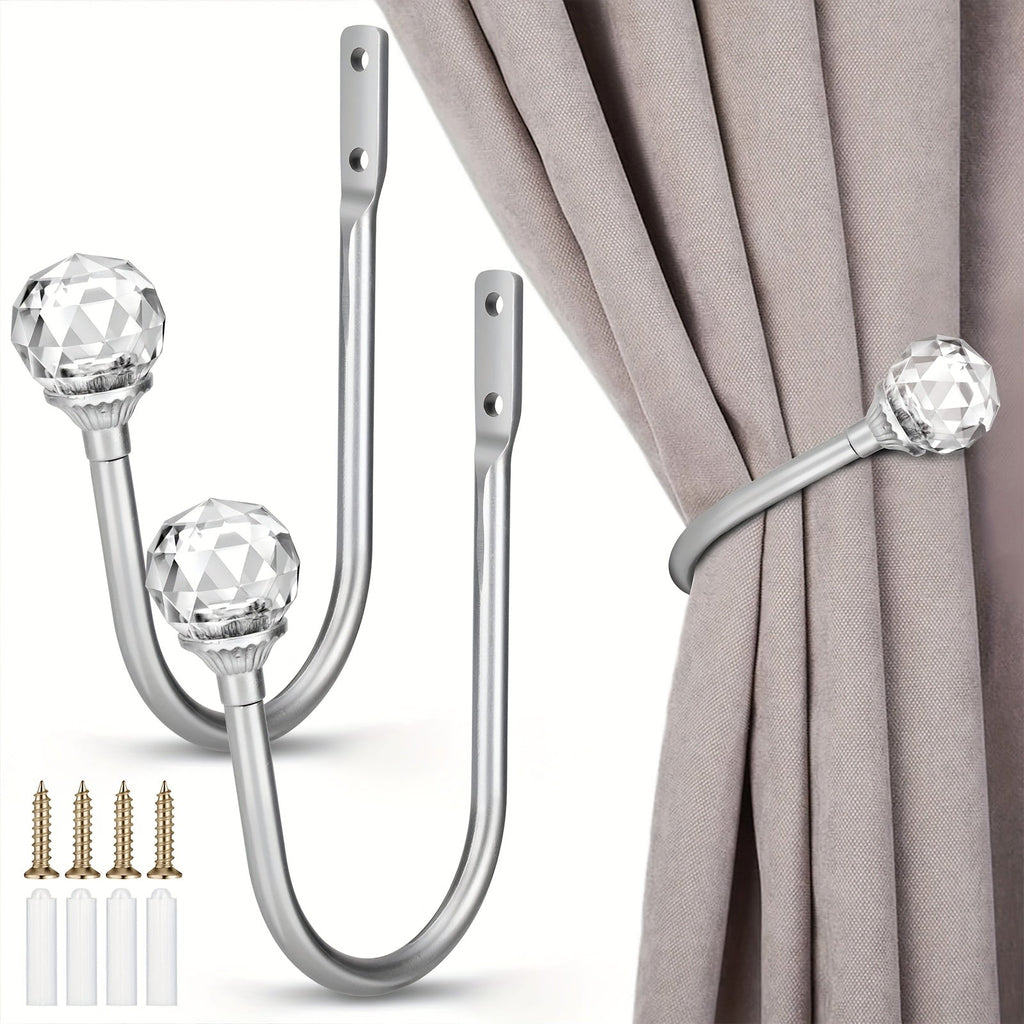 Crystal Curtain Holdbacks Wall Mounted 2-Pack Heavy Duty Metal Drapery Tieback Hooks Home Office Decor