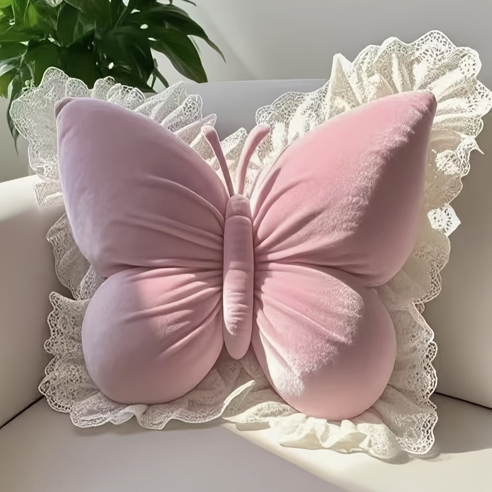 Butterfly Lumbar Pillow Cute Waist Support Cushion for Back Sleepers Home Bedroom Car Seat Sofa - Aesthetic Room Decor Gift for Women Birthday Pink Purple