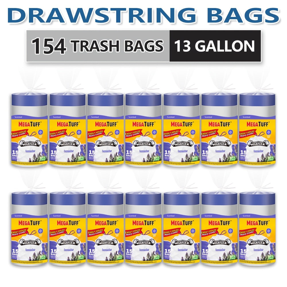 Drawstring Trash Bags with Odor Eliminator Technology ¨C Lemon Mint Scent, Puncture & Tear Resistant, 30 Gal (90 Bags) or 13 Gal (154 Bags) Kitchen Garbage Bags