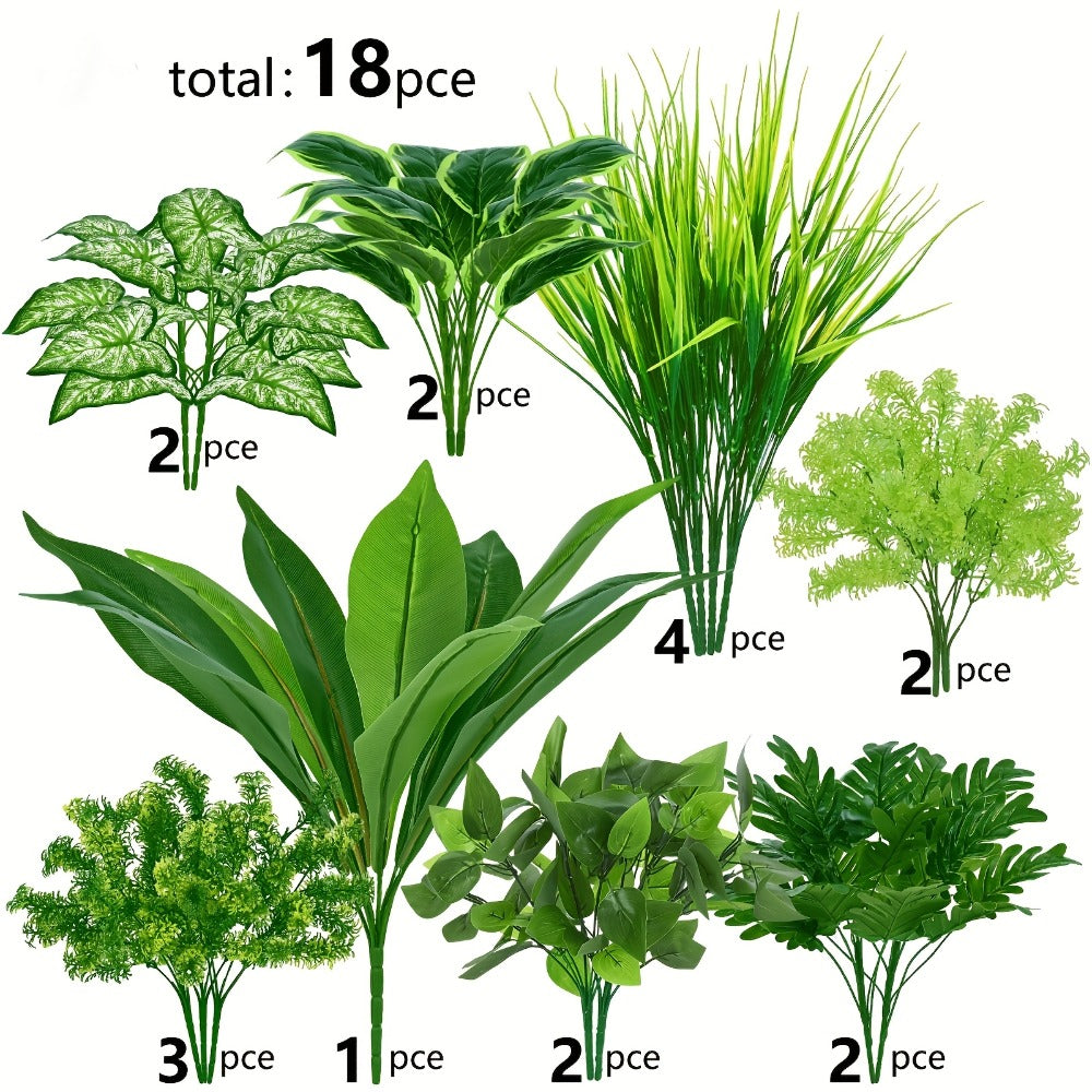 18 Pack UV Protected Artificial Boxwood Stems Faux Greenery Decor