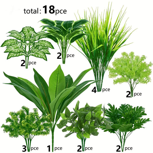 18 Pack UV Protected Artificial Boxwood Stems Faux Greenery Decor