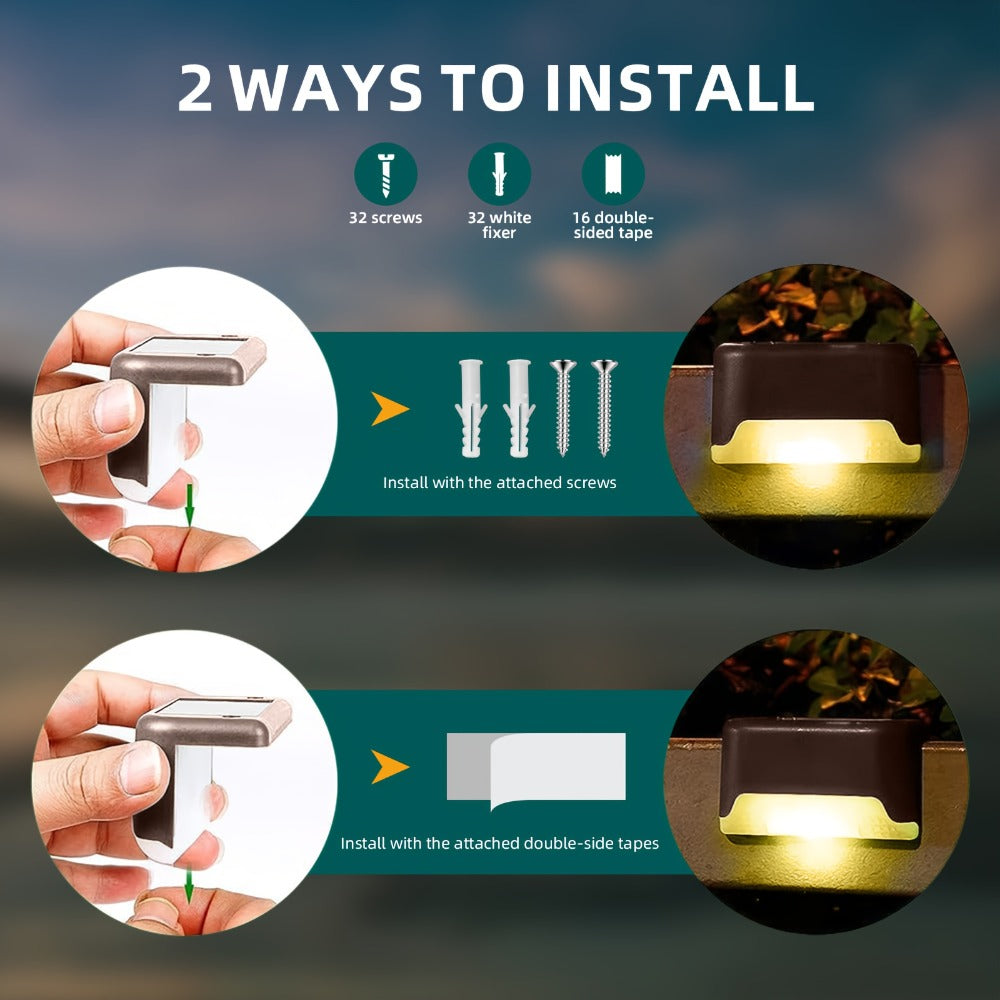 Solar Step Lights IP65 Waterproof ¨C LED Deck Lights for Outdoor Stairs, Fence & Pathway, Auto On/Off Dusk to Dawn, 12-Hour Night Lighting for Garden, Patio, Driveway & Commercial Spaces