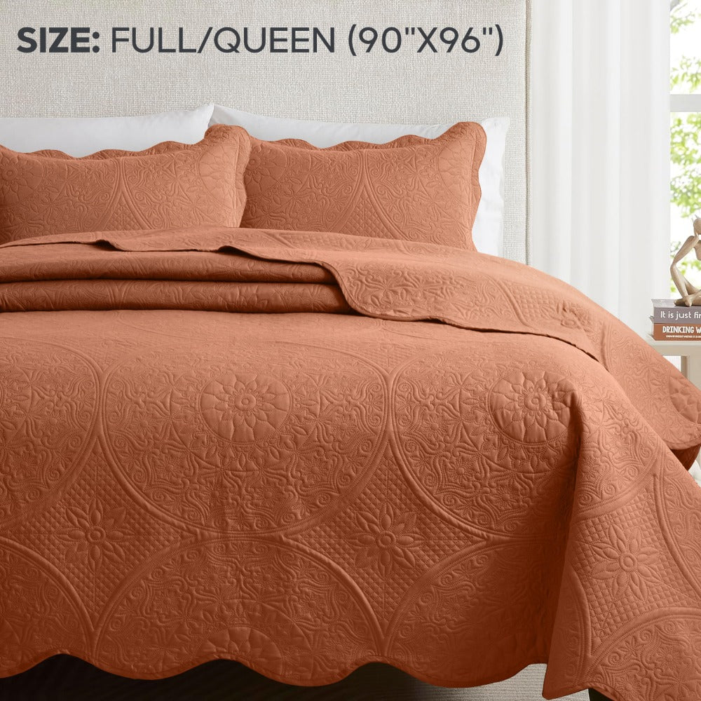 Quilted Bedspread Set 3 Piece ¨C Soft Floral Coverlet with Pillow Shams, Lightweight Breathable Quilt for Bedroom & Guest Room, All Season Bed Cover